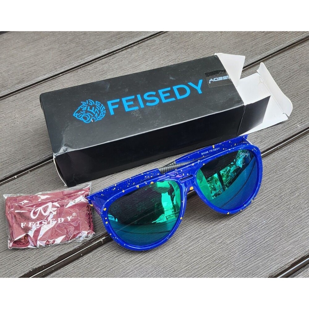Feisedy Oversized Blue Round Side Shield Sunglasses Goggles NEW with labels